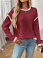 Ribbed Contrast Trim Long Sleeve Top nicholesgifts