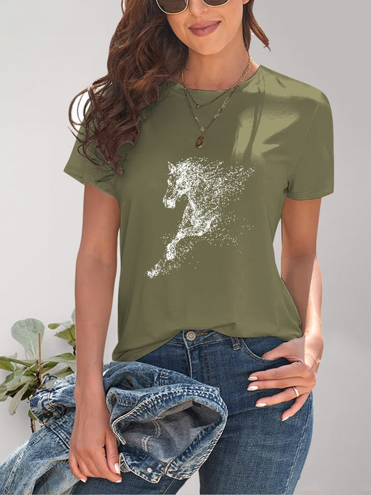 Women Horse Round Neck Short Sleeve T-Shirt nicholesgifts