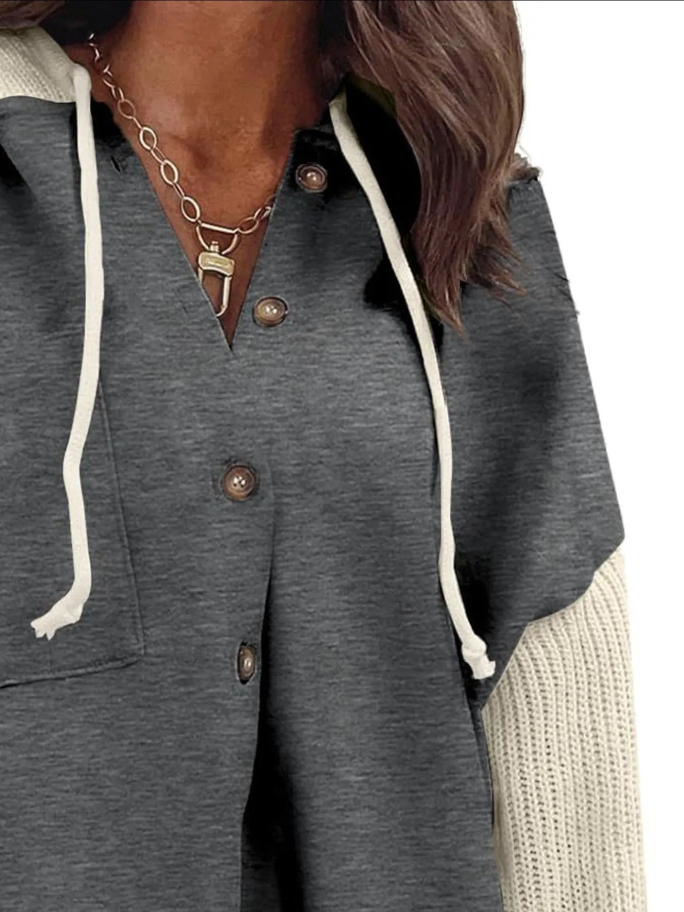 Drawstring Button Front Hoodie Trendsi