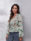Ruched Printed V-Neck Long Sleeve Blouse nicholesgifts