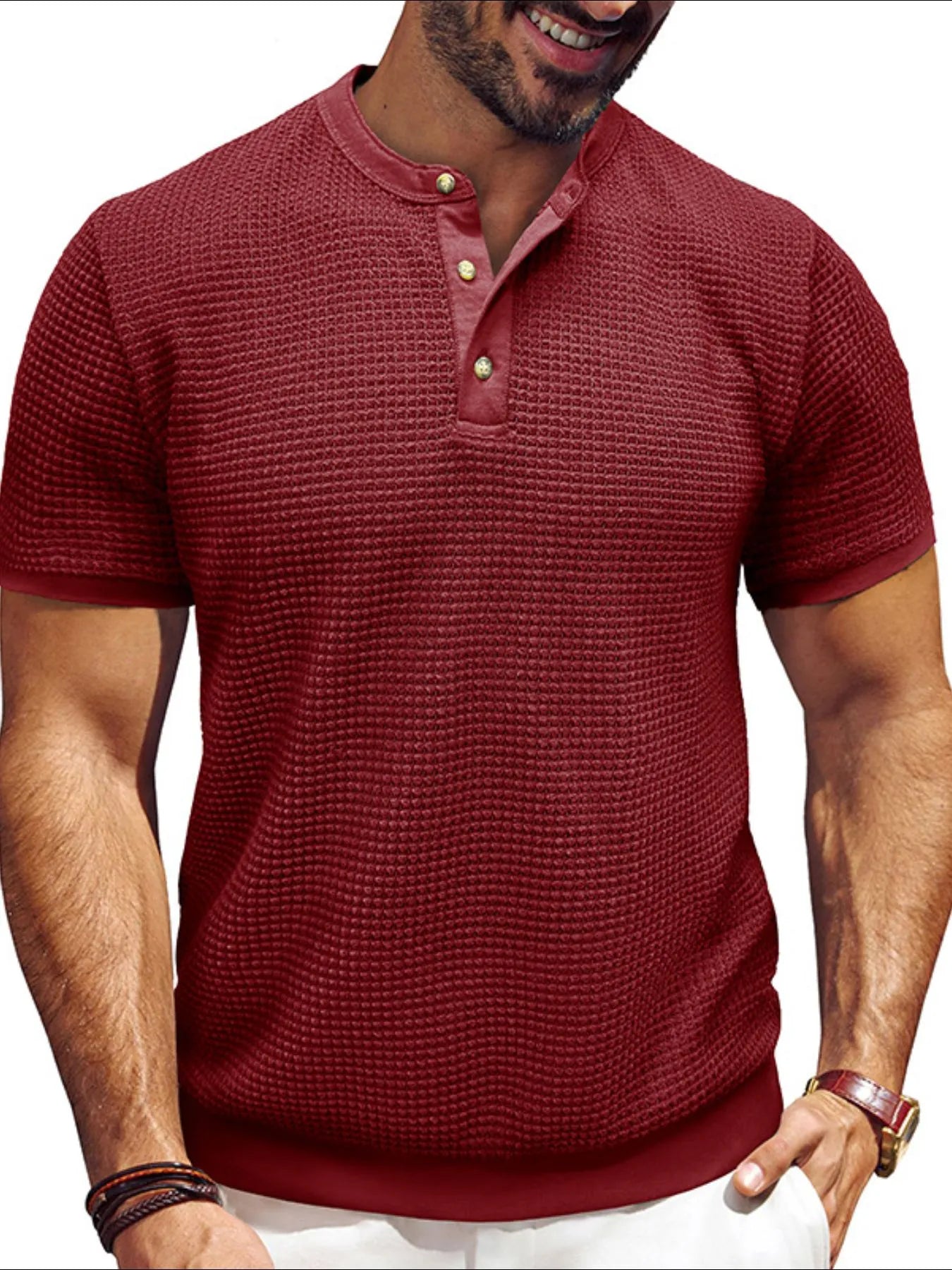 Men's Textured Henley Short Sleeve T-Shirt NicholesGifts