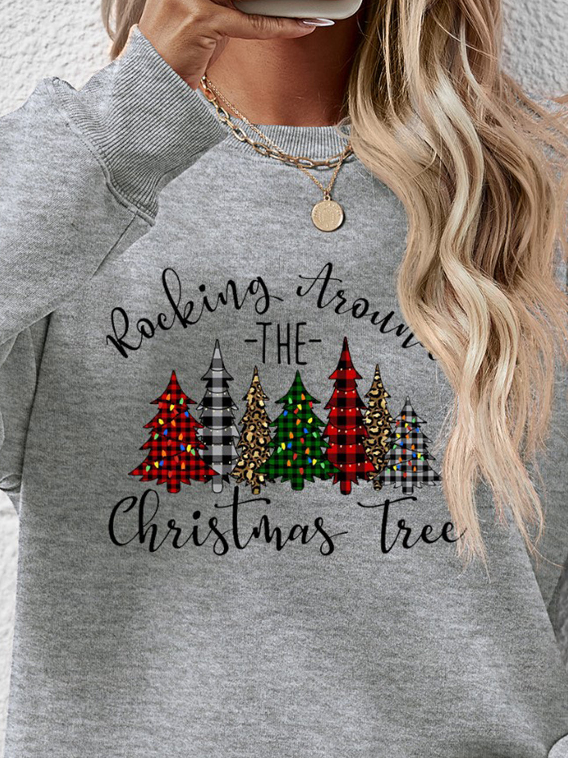 Christmas Tree Graphic Round Neck Sweatshirt NicholesGifts
