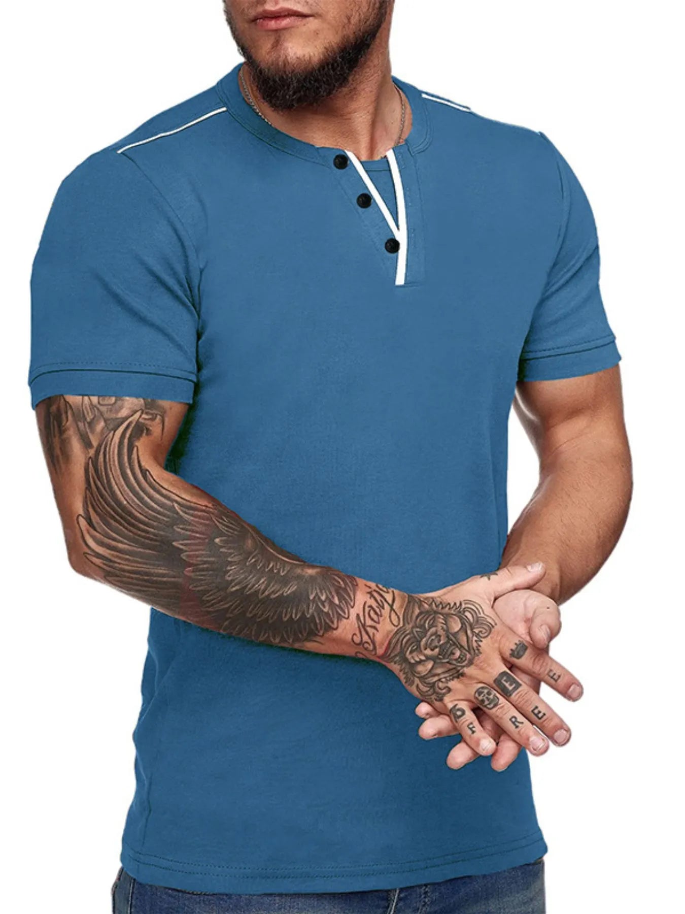 Men's Casual Henley Short Sleeve T-Shirt with Contrast Trim NicholesGifts