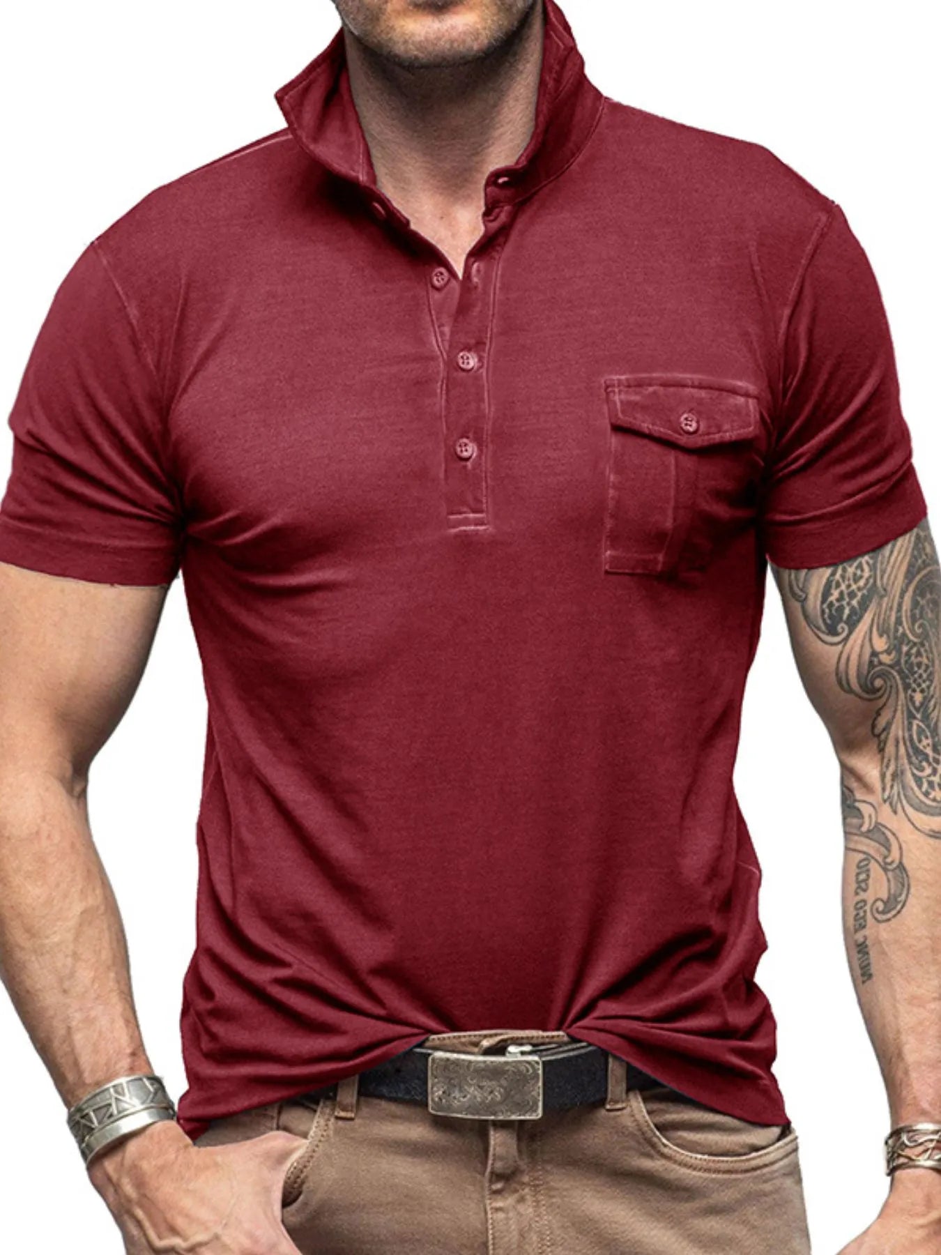 Men's Classic Pocket Polo Shirt with Stand Collar NicholesGifts