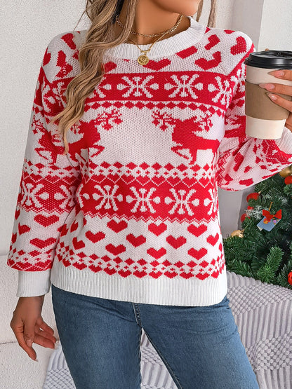 Christmas Element Round Neck Long Sleeve Sweater nicholesgifts