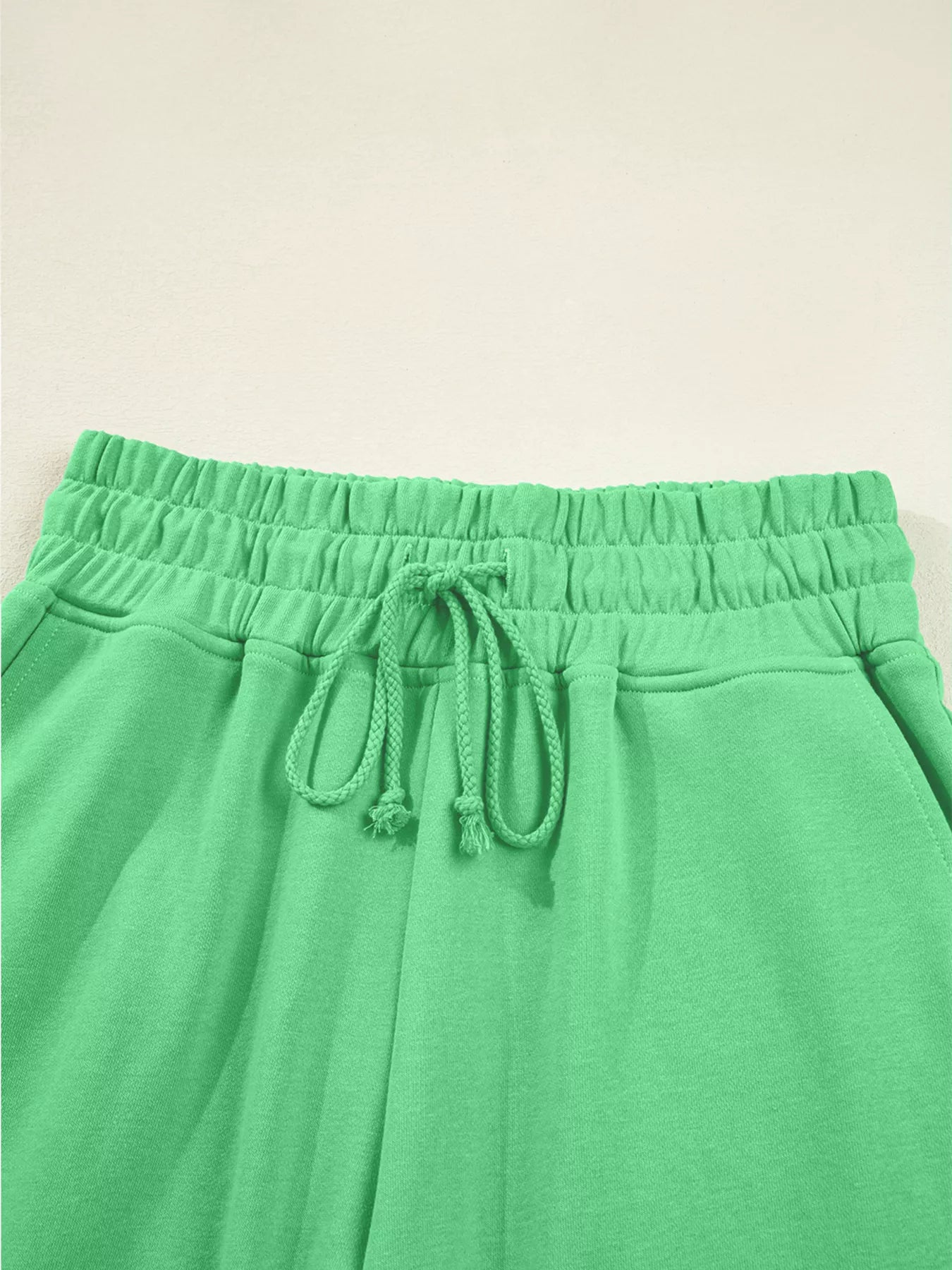 Drop Shoulder Puff Sleeve Crop Top and Drawstring Wide Leg Pants Set Trendsi