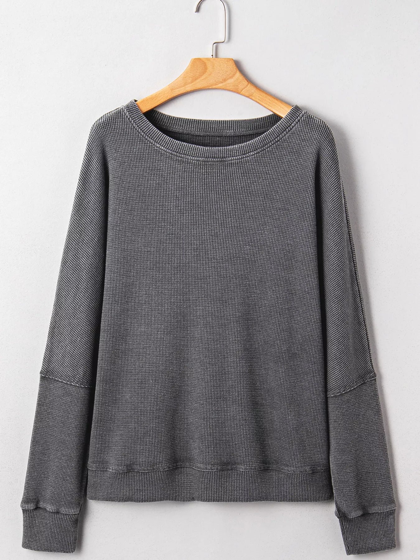 Waffle Knit Patchwork Long Sleeve Loose Sweatshirt Trendsi