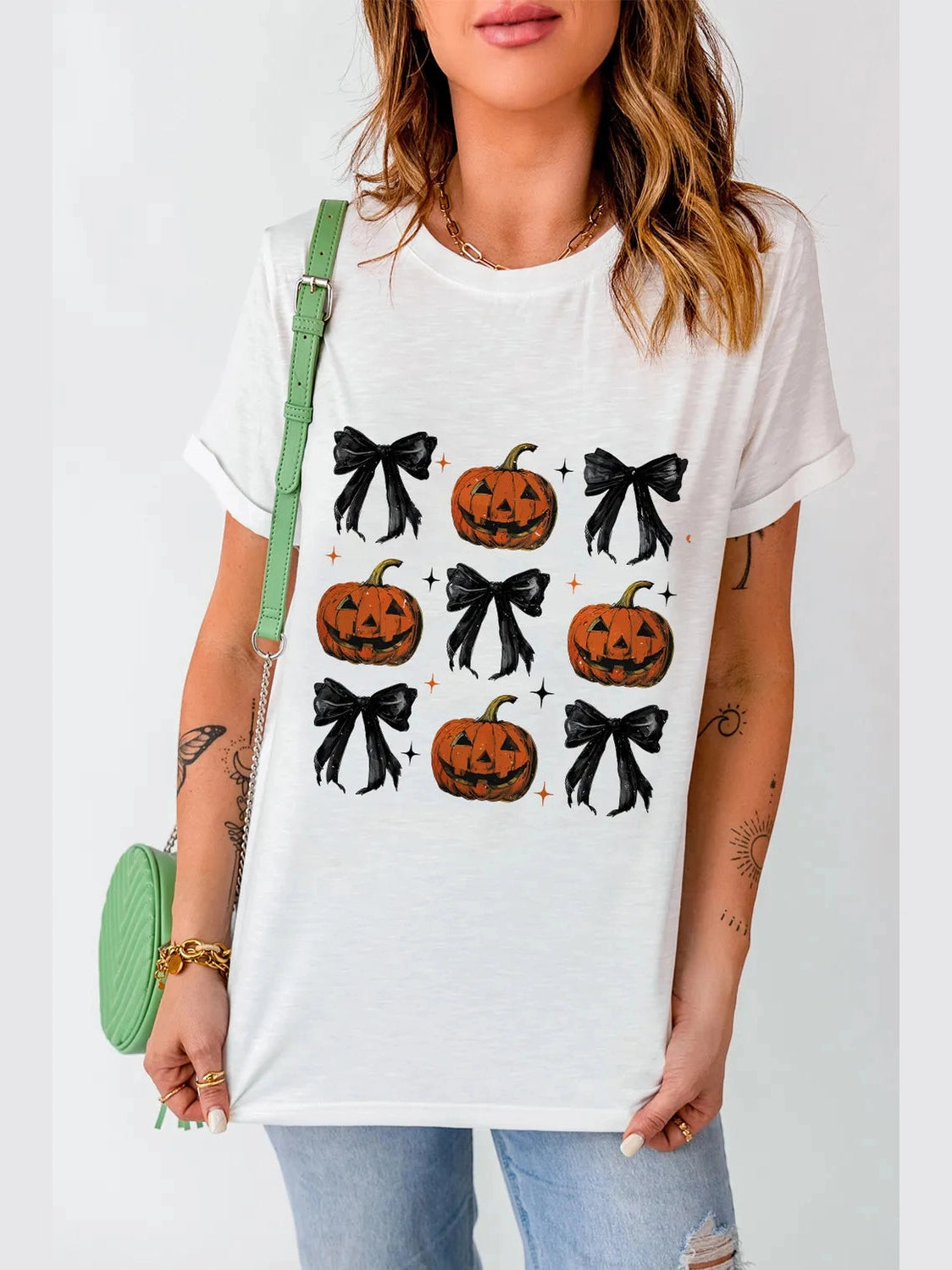 Pumpkin Round Neck Short Sleeve T-Shirt