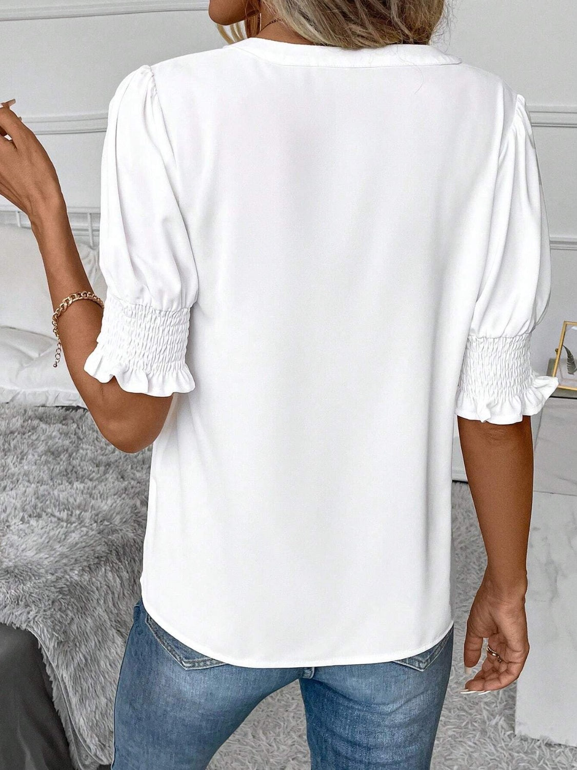 Notched Short Sleeve Blouse nicholesgifts