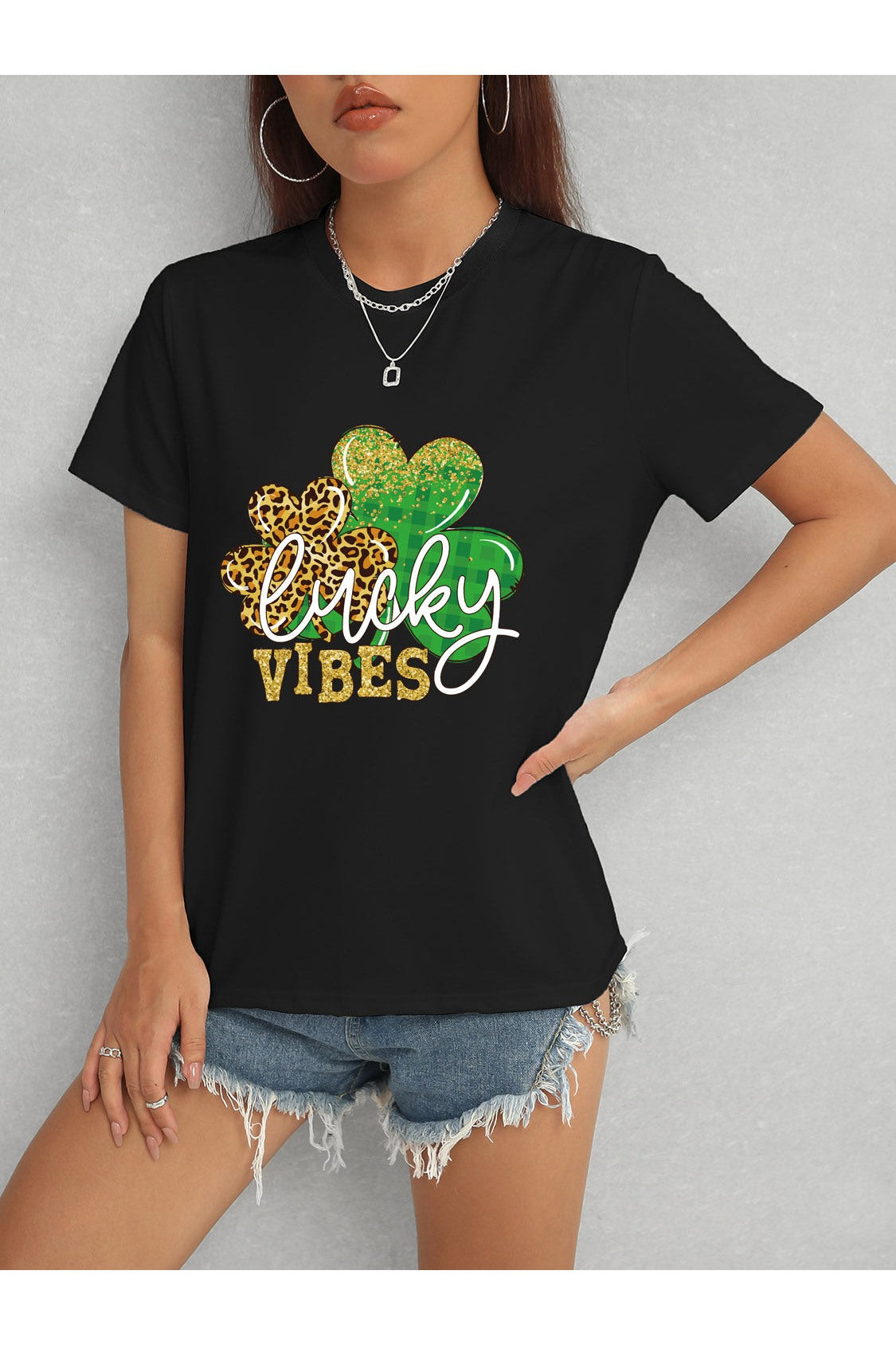 LUCKY VIBES Round Neck Short Sleeve T-Shirt NicholesGifts