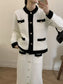 Contrast Trim Jacket and Skirts Sweater Set nicholesgifts
