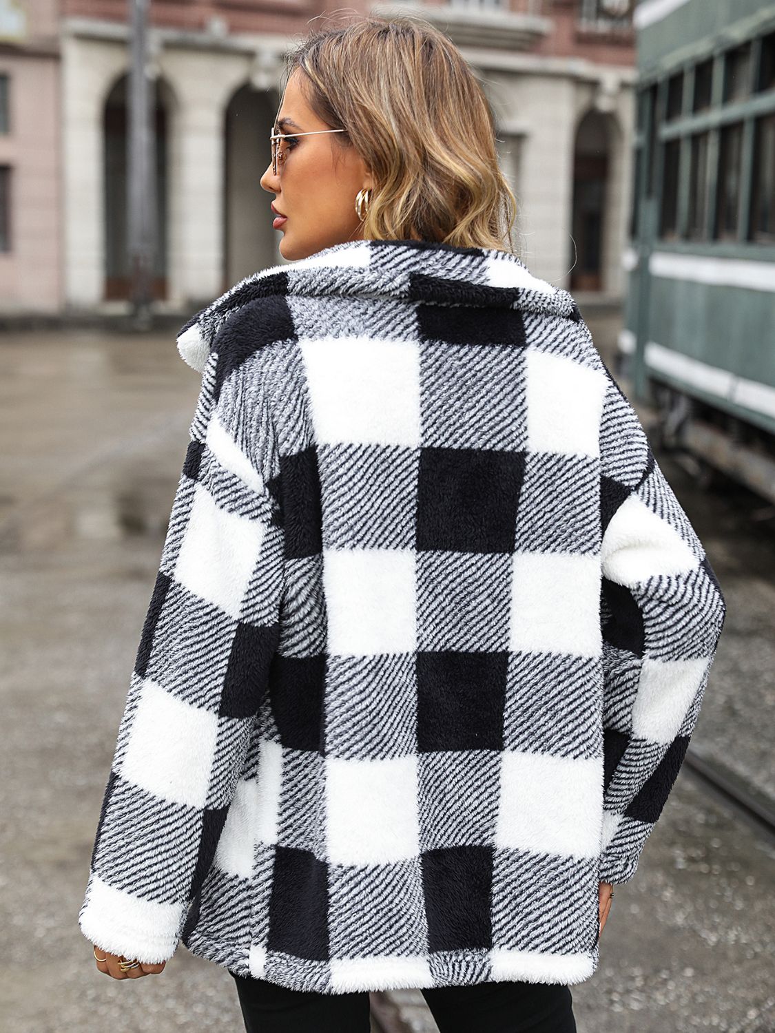 Plaid Collared Neck Button Down Jacket nicholesgifts