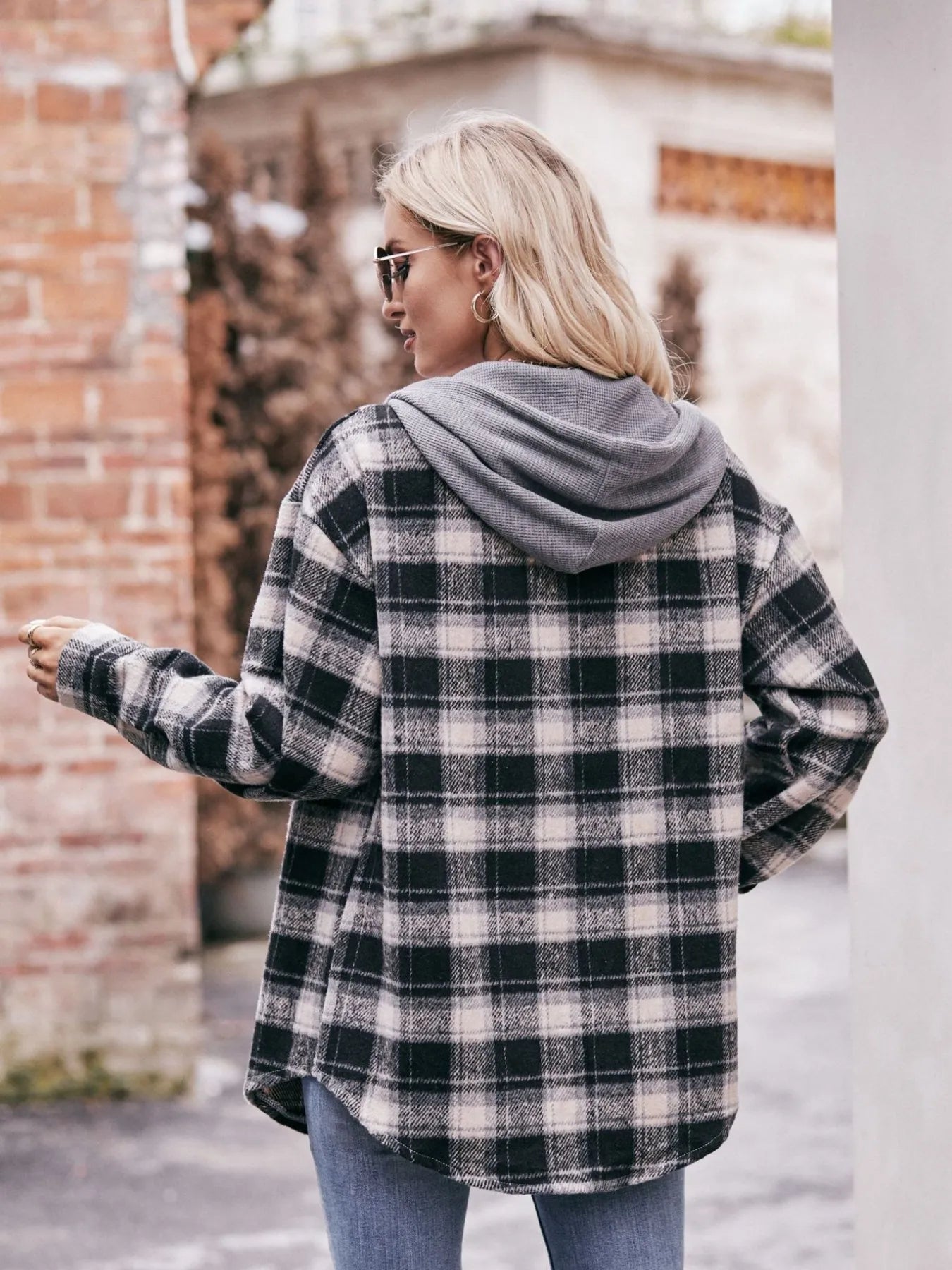 Oversized Plaid Button Up Shacket Trendsi