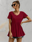V-Neck Short Sleeve Babydoll Top nicholesgifts