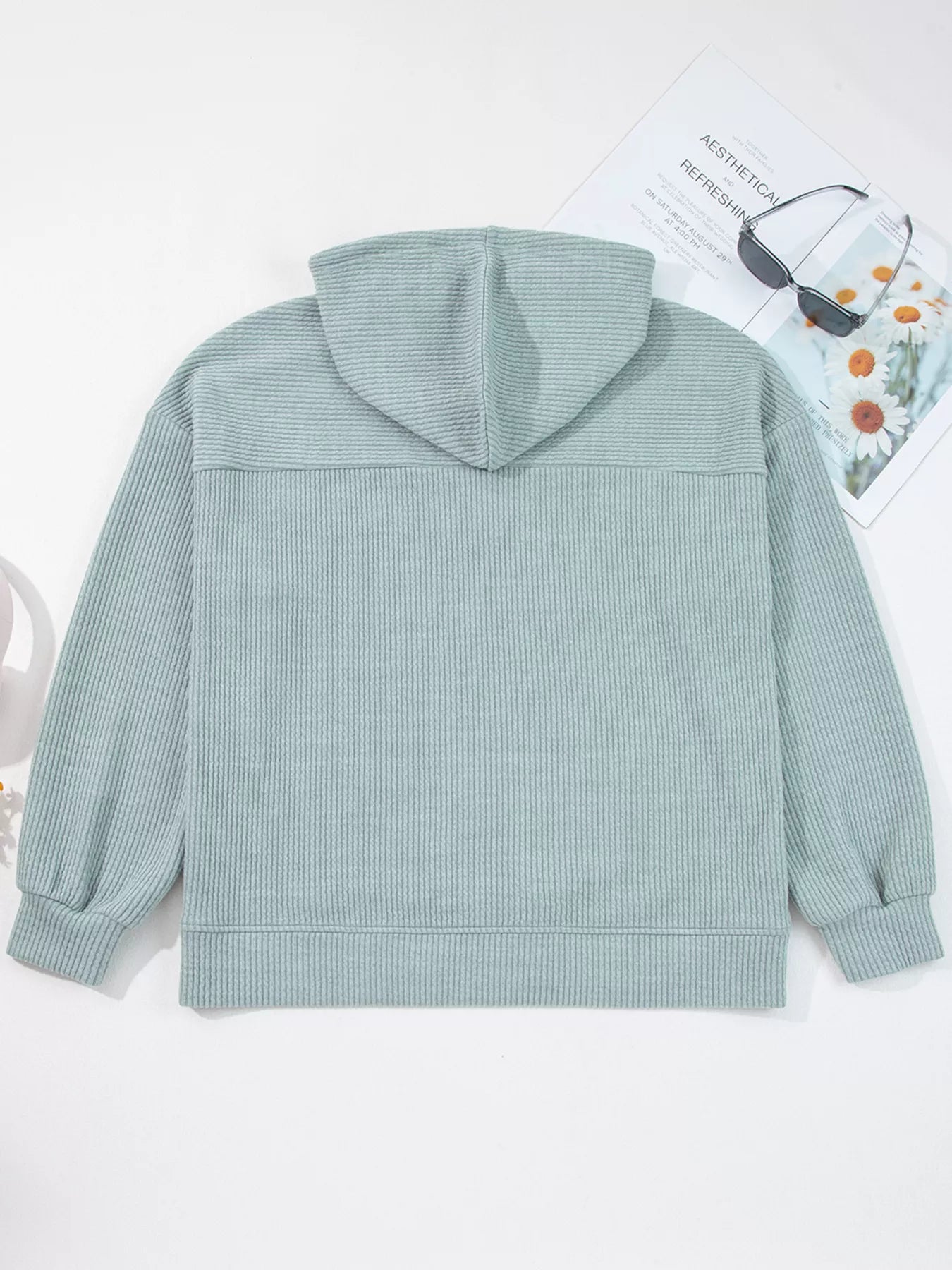 Ribbed Drop Shoulder Knit Hoodie Trendsi