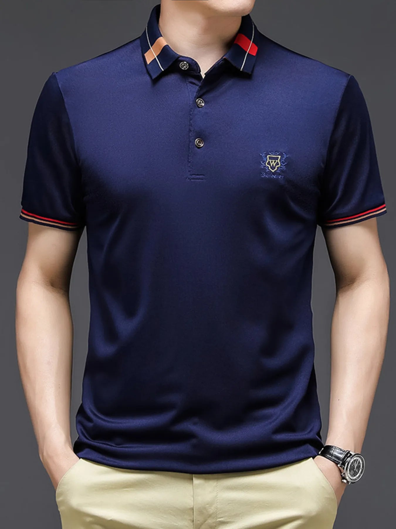 Men's Plus Size Short Sleeve Contrast Collar Polo Shirt NicholesGifts