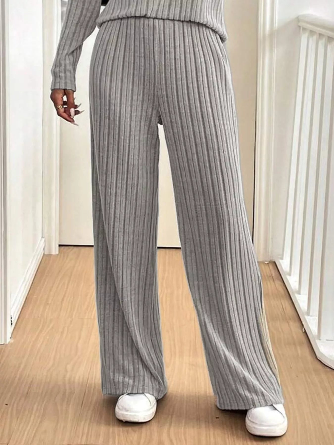 Button Detail Long Sleeve Top and Pants Set Trendsi