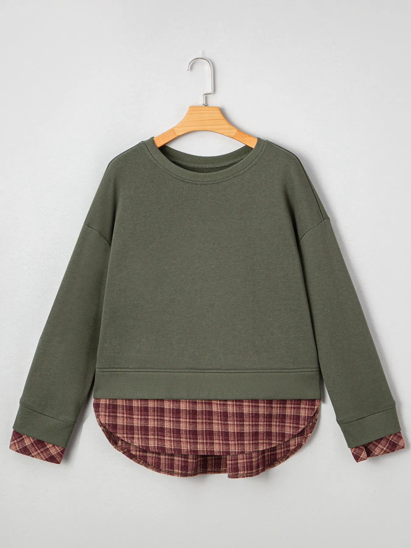 Plaid Patchwork Drop Shoulder Sweatshirt Trendsi