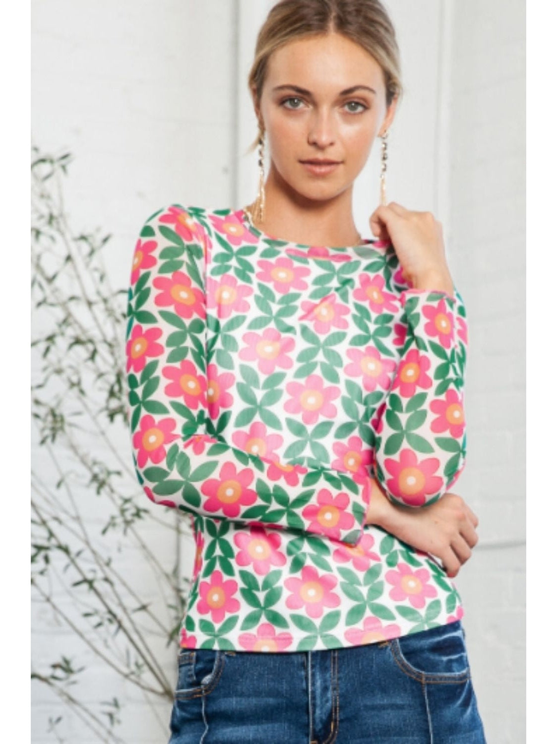 Floral Round Neck Long Sleeve Top nicholesgifts