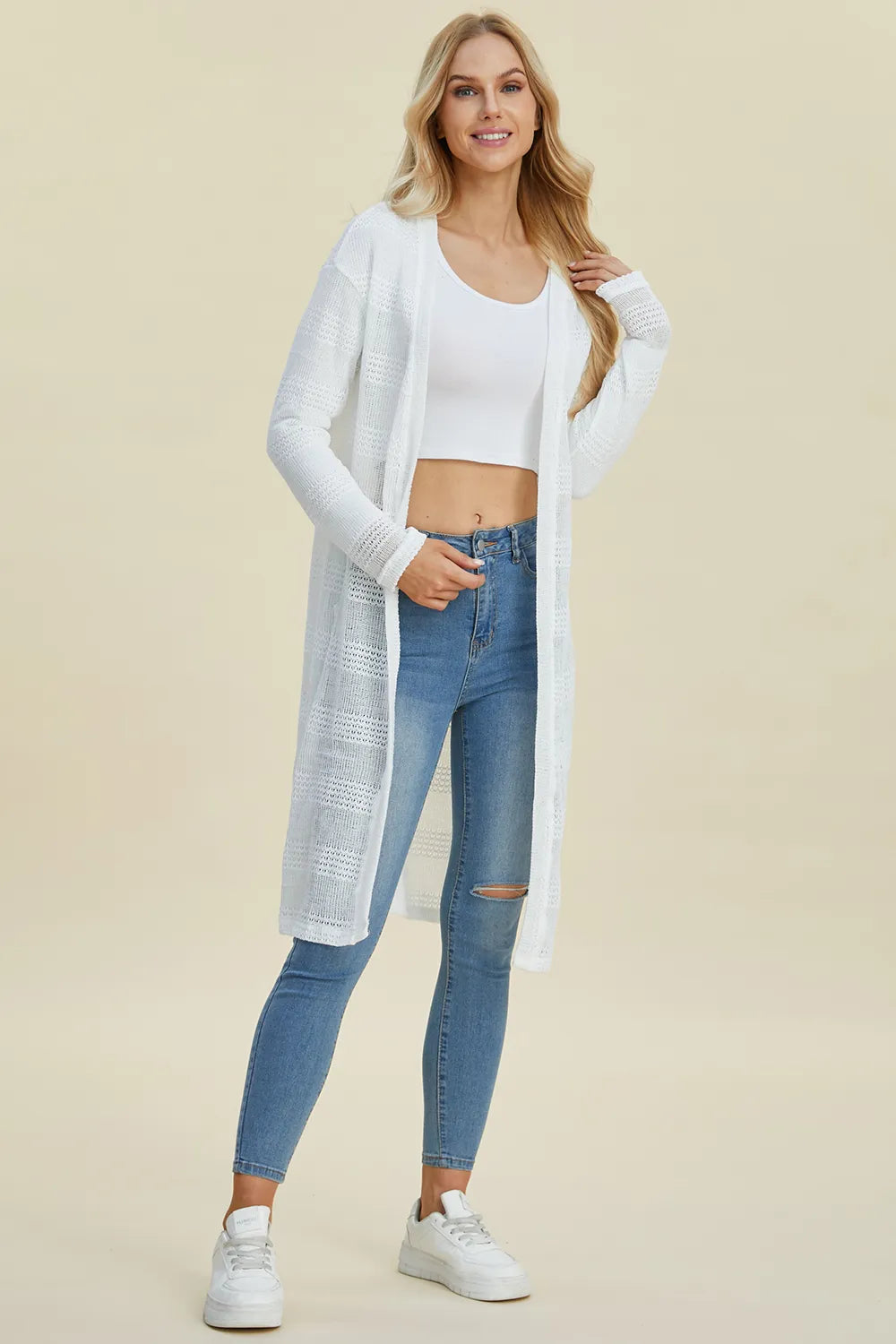 Double Take Full Size Open Front Longline Cardigan NicholesGifts