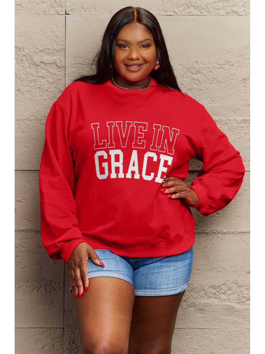 Simply Love Full Size LIVE IN GRACE Graphic Sweatshirt nicholesgifts