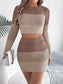 Color Block Ribbed Knit Top and Skirt Sweater Set nicholesgifts