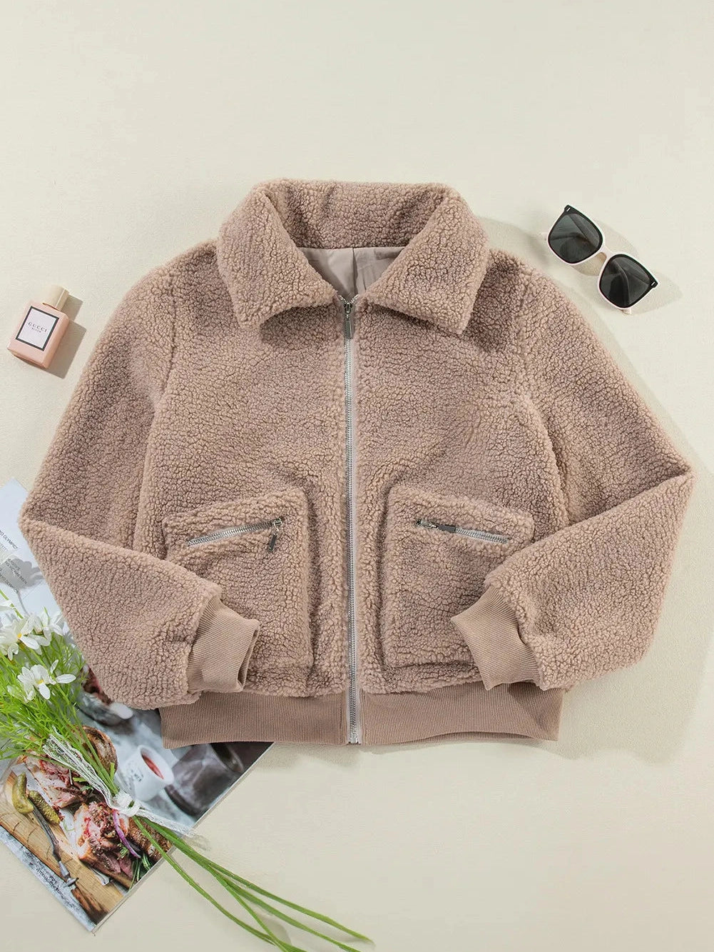 Zip Up Long Sleeve Plush Jacket nicholesgifts