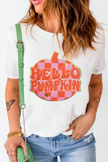 Pumpkin Round Neck Short Sleeve T-Shirt nicholesgifts