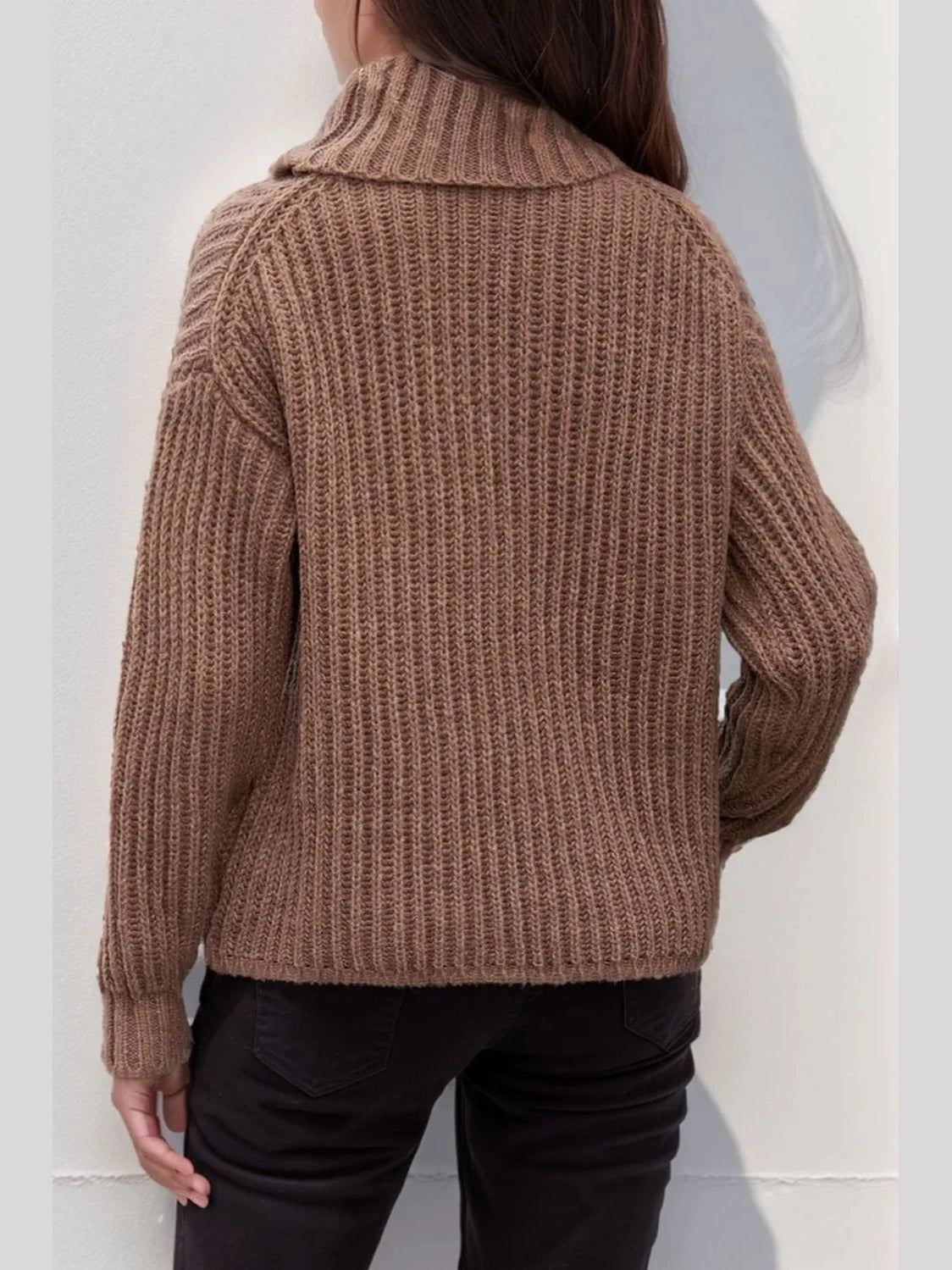 Turtleneck Dropped Shoulder Pullover Sweater nicholesgifts