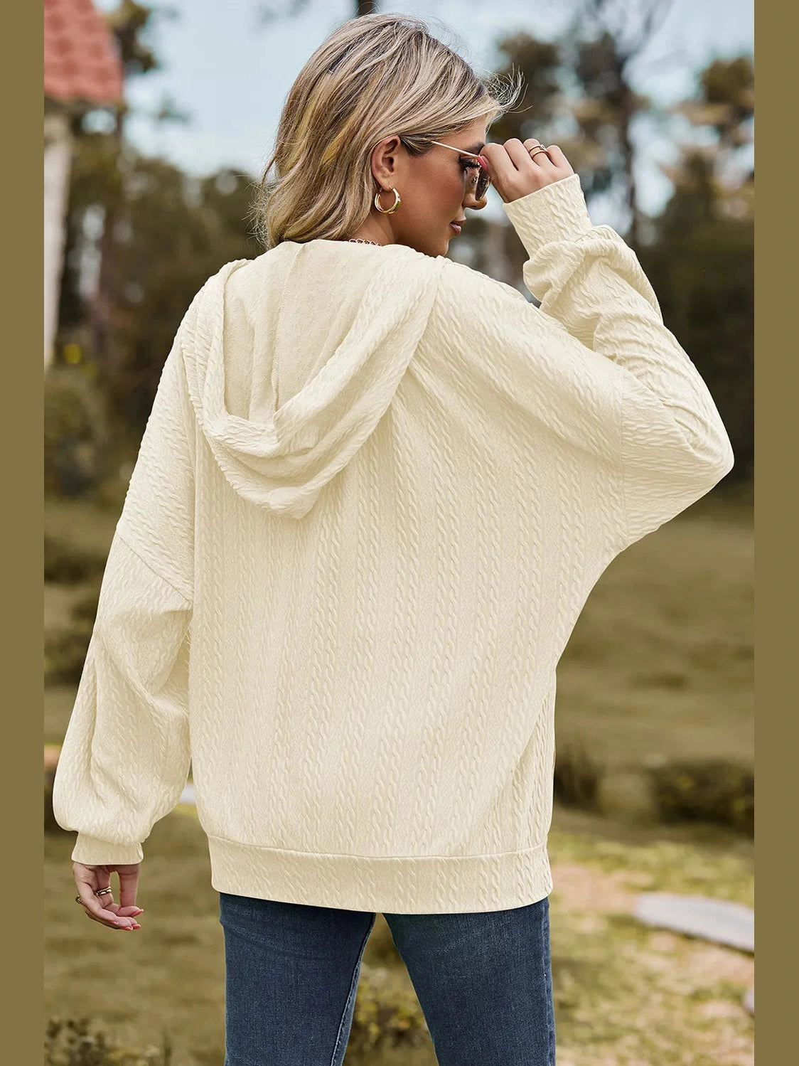 Drawstring Zip Up Dropped Shoulder Hoodie nicholesgifts