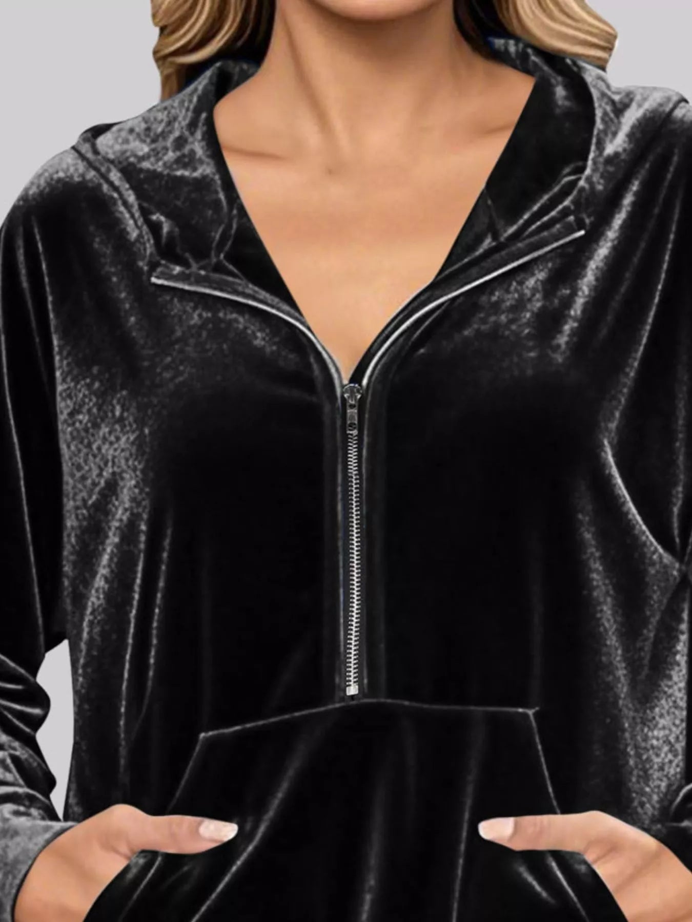 Full Size Half Zip Kangaroo Pocket Hoodie Plus Size Trendsi