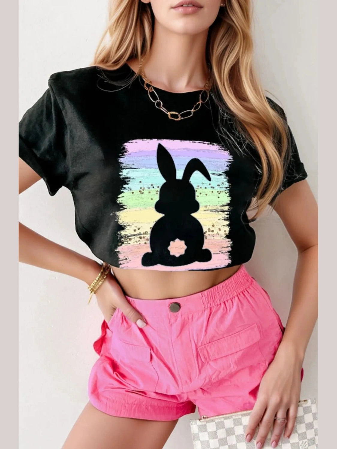 Rabbit Round Neck Short Sleeve T-Shirt Trendsi