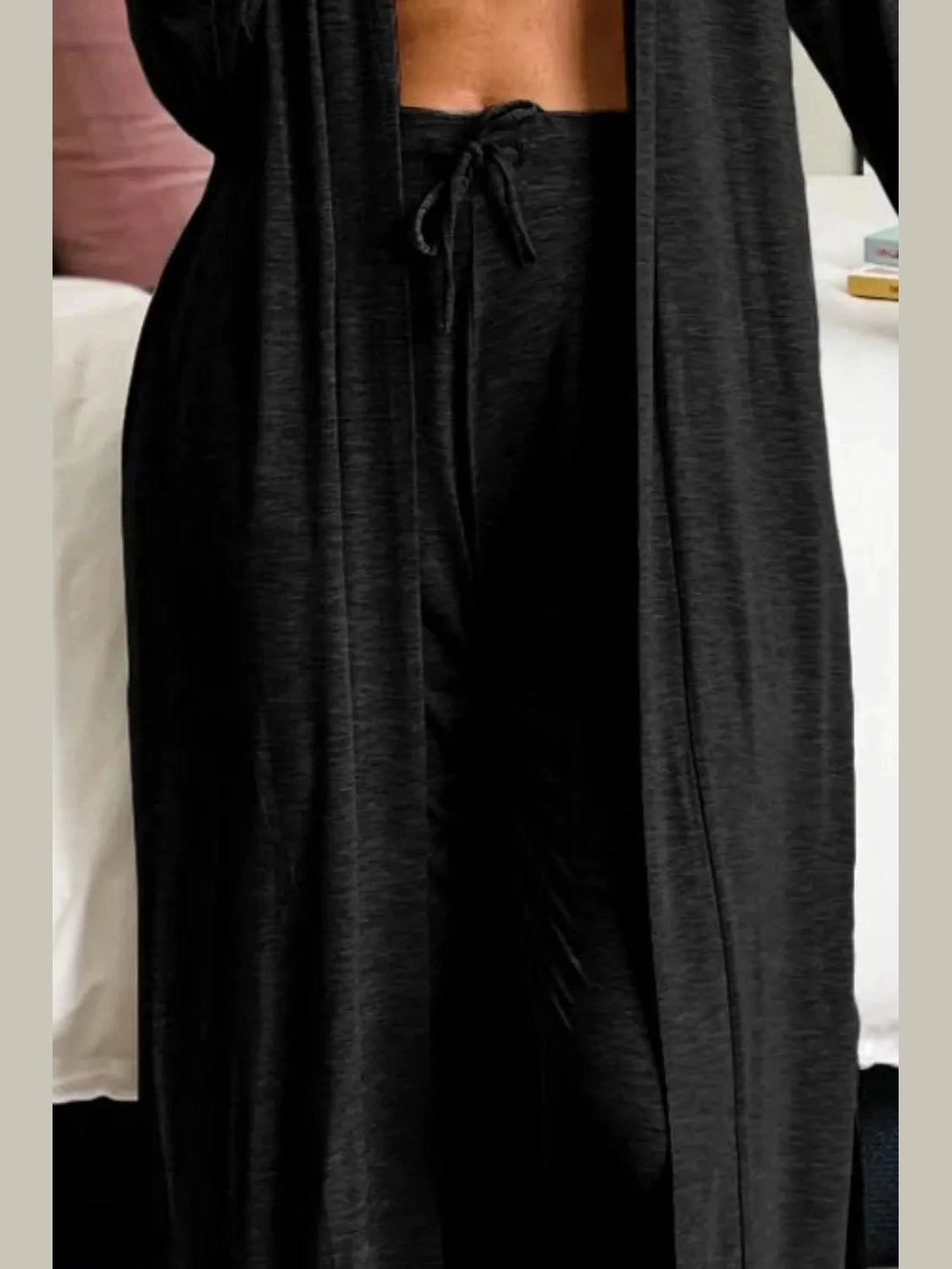 Open Front Long Sleeve Cardigan and Pants Lounge Set nicholesgifts