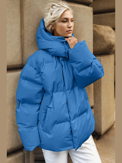 Pocketed Zip Up Hooded Puffer Jacket nicholesgifts