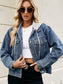 Drawstring Hooded Button Up Denim Jacket nicholesgifts
