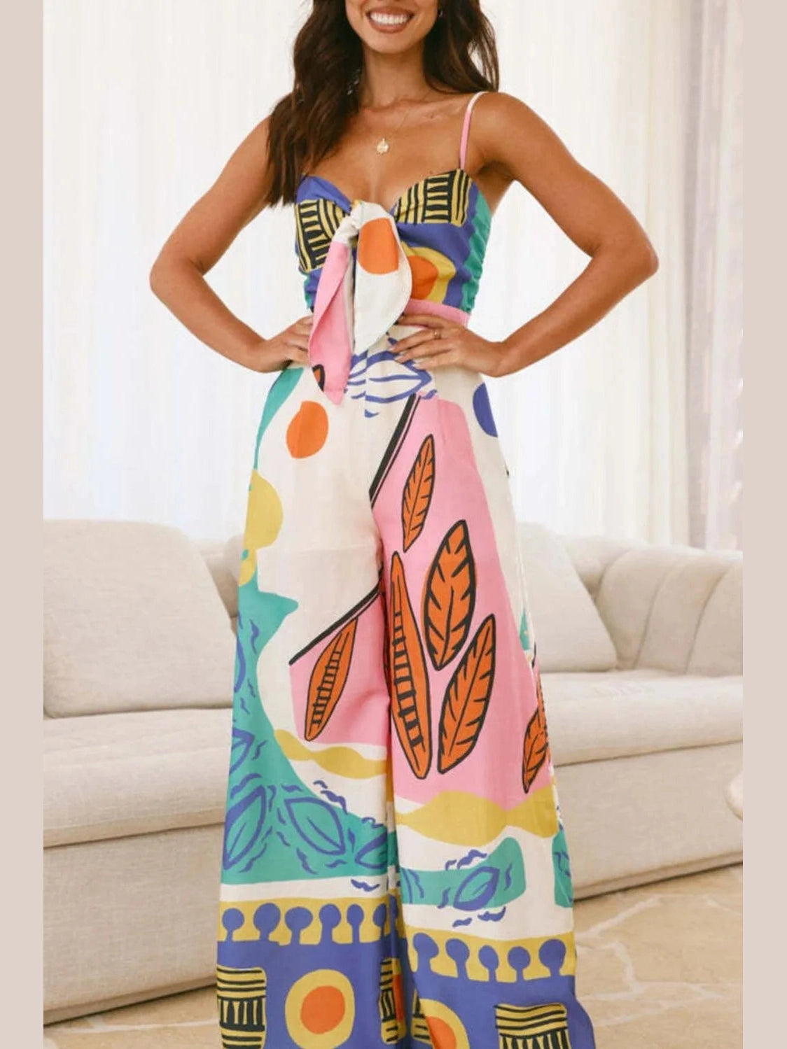 Printed Wide Leg Cami Jumpsuit nicholesgifts