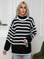 Striped Slit Turtleneck Drop Shoulder Sweater nicholesgifts