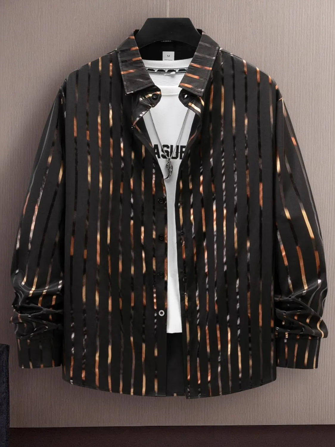 Men's Full Size Striped Button Up Long Sleeve Shirt Plus Size NicholesGifts