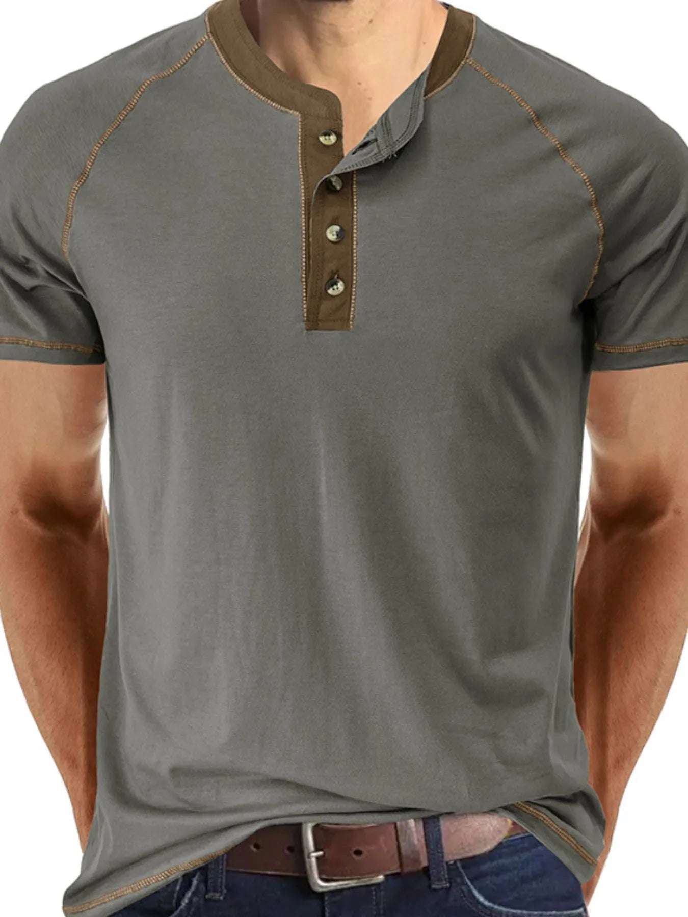 Men's Contrast Trim Henley Polo Shirt NicholesGifts