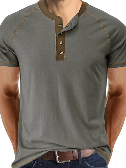 Men's Contrast Trim Henley Polo Shirt nicholesgifts