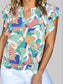 Ruffled Printed Notched Cap Sleeve Blouse nicholesgifts