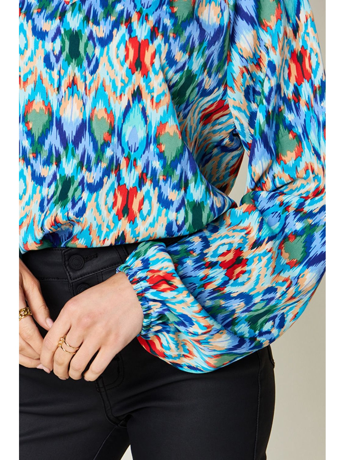 Women Double Take Full Size Printed Balloon Sleeve Blouse nicholesgifts