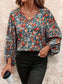 Printed V-Neck Balloon Sleeve Blouse nicholesgifts