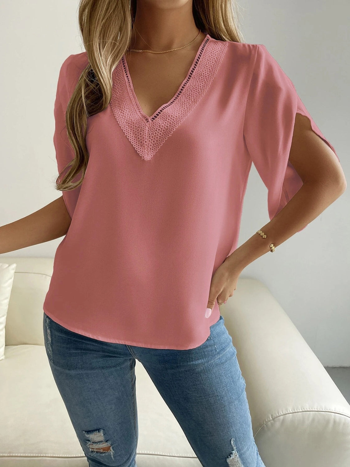 V-Neck Short Sleeve Blouse nicholesgifts