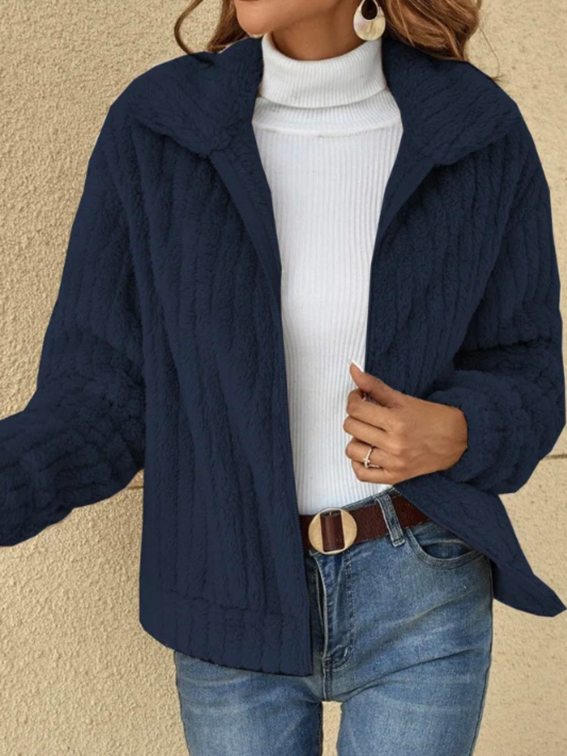 Plush Zip Up Long Sleeve Jacket nicholesgifts