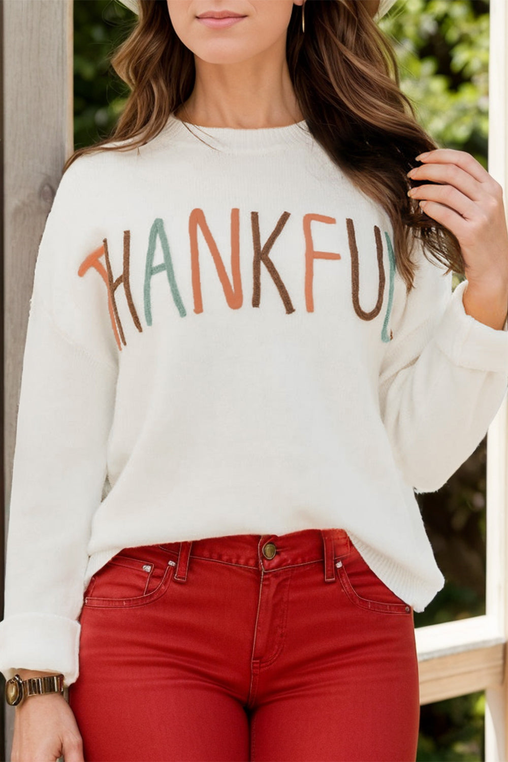 THANKFUL Round Neck Long Sleeve Knit Top NicholesGifts