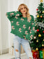 Women Reindeer Round Neck Long Sleeve Christmas Sweater nicholesgifts
