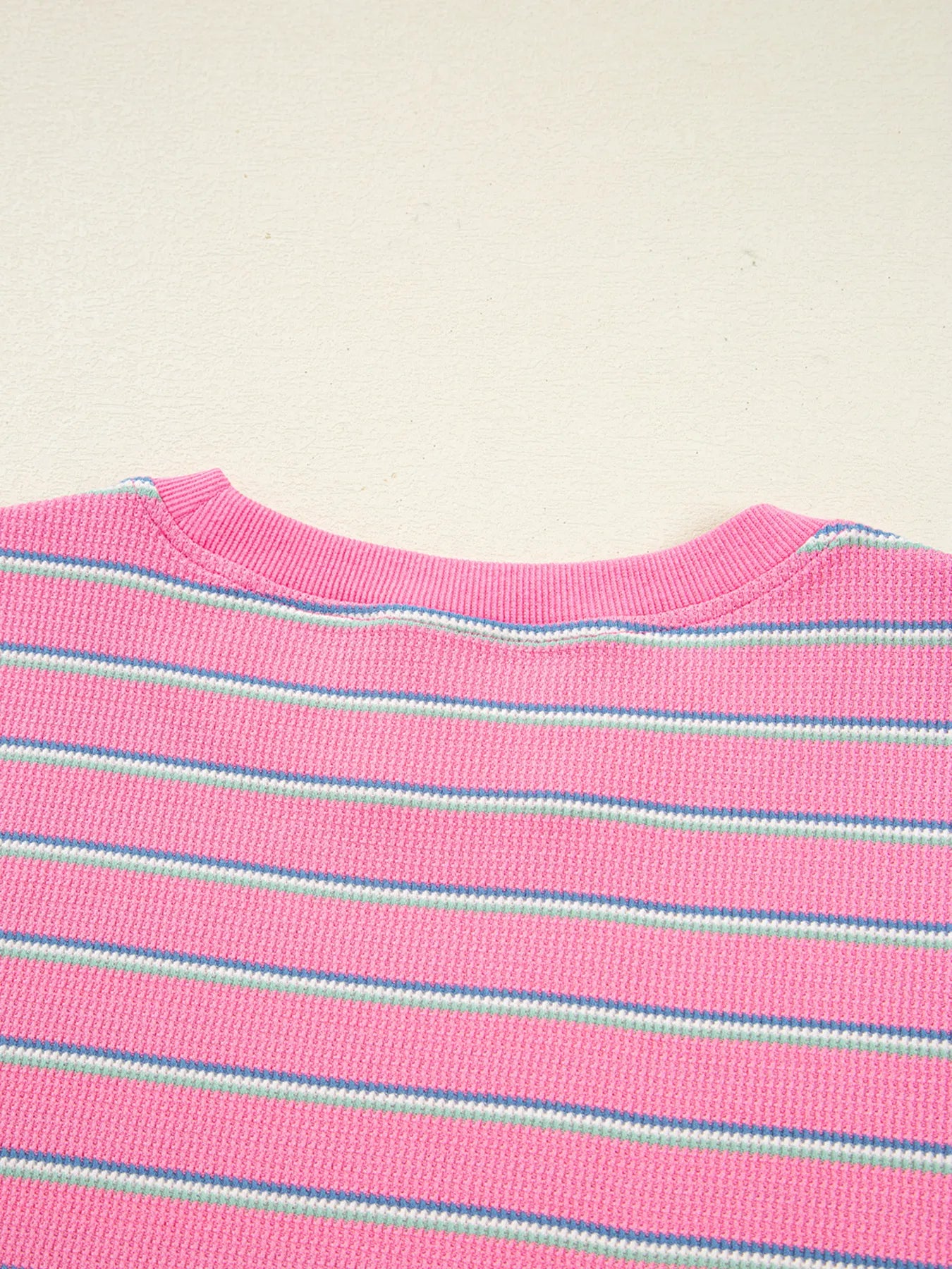 Stripe Textured Knit Round Neck Long Sleeve Top Trendsi