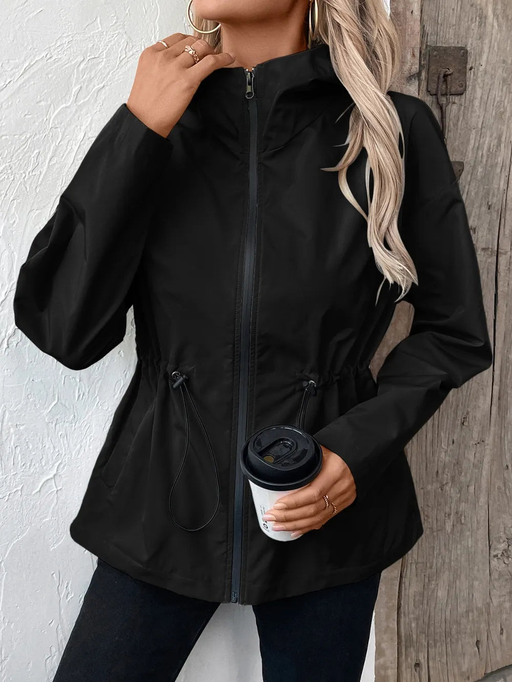 Ivy Lane Drawstring Zip Up Hooded Jacket nicholesgifts