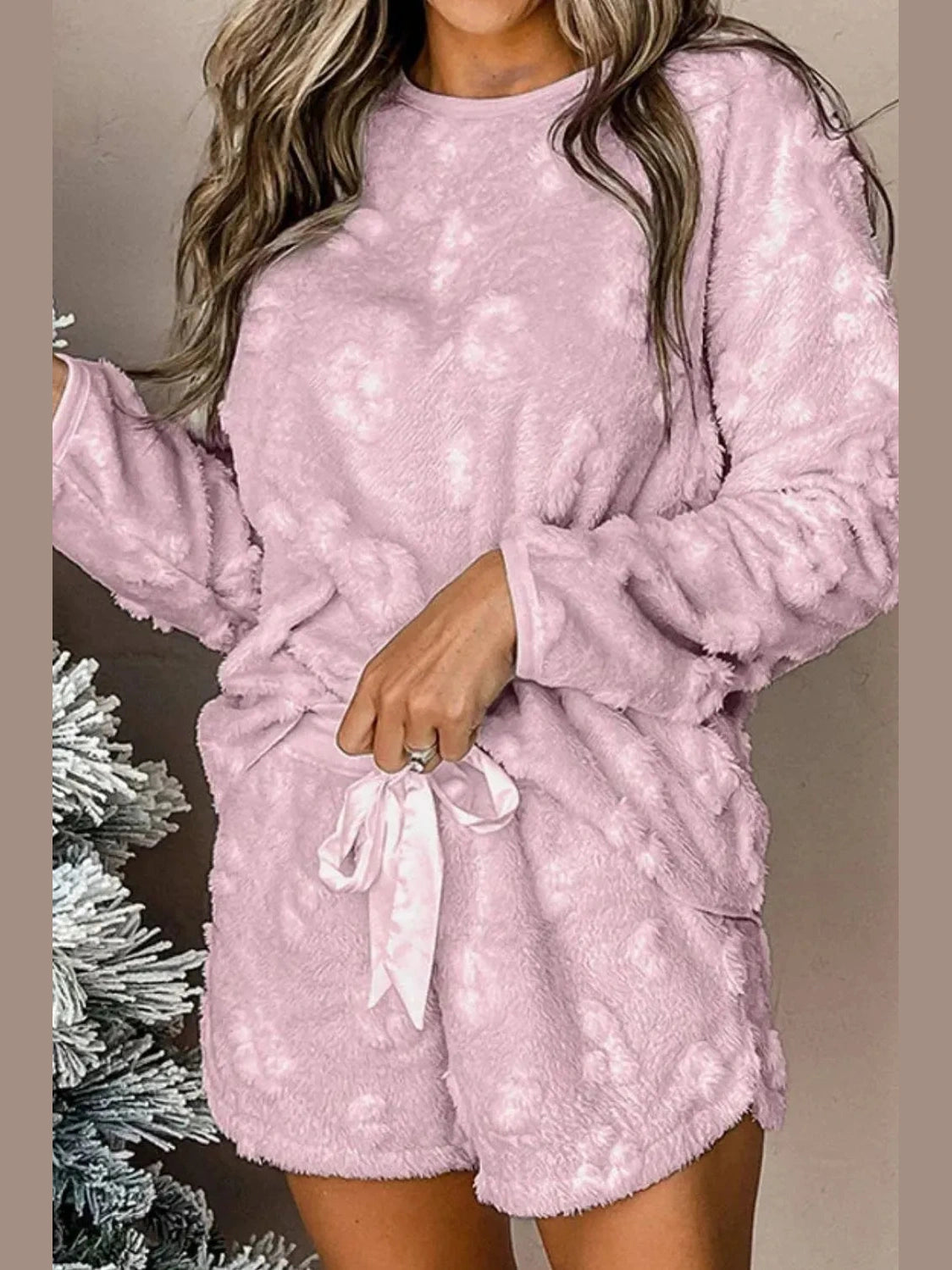 Round Neck Long Sleeve Top and Shorts Lounge Set nicholesgifts